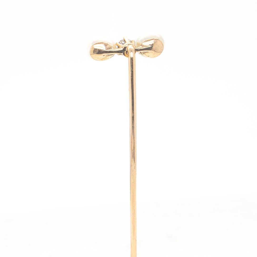 Antique Edwardian Diamond, Pearl, and Gold Stickpin For Sale 1