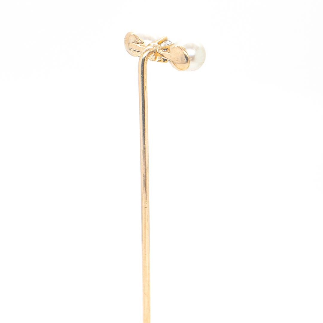Antique Edwardian Diamond, Pearl, and Gold Stickpin For Sale 2