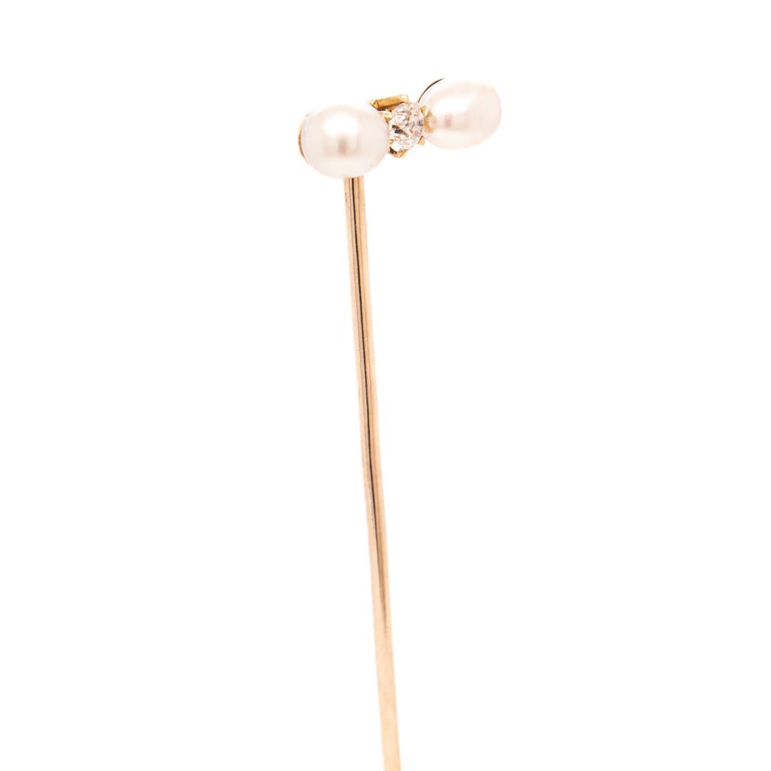 Antique Edwardian Diamond, Pearl, and Gold Stickpin For Sale 4