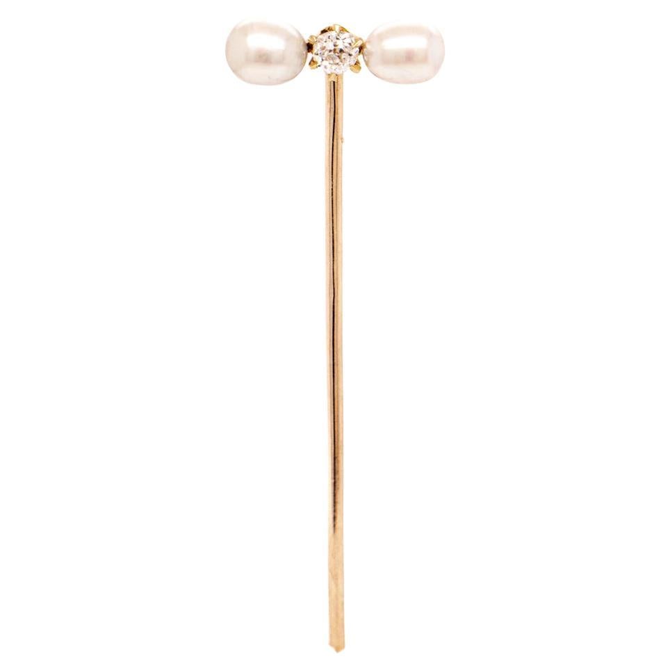 Antique Edwardian Diamond, Pearl, and Gold Stickpin For Sale