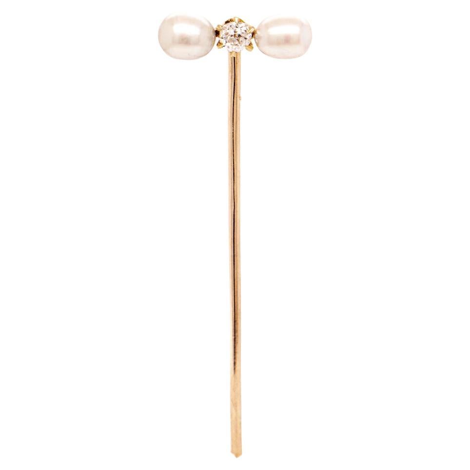 Antique Edwardian Diamond, Pearl, and Gold Stickpin