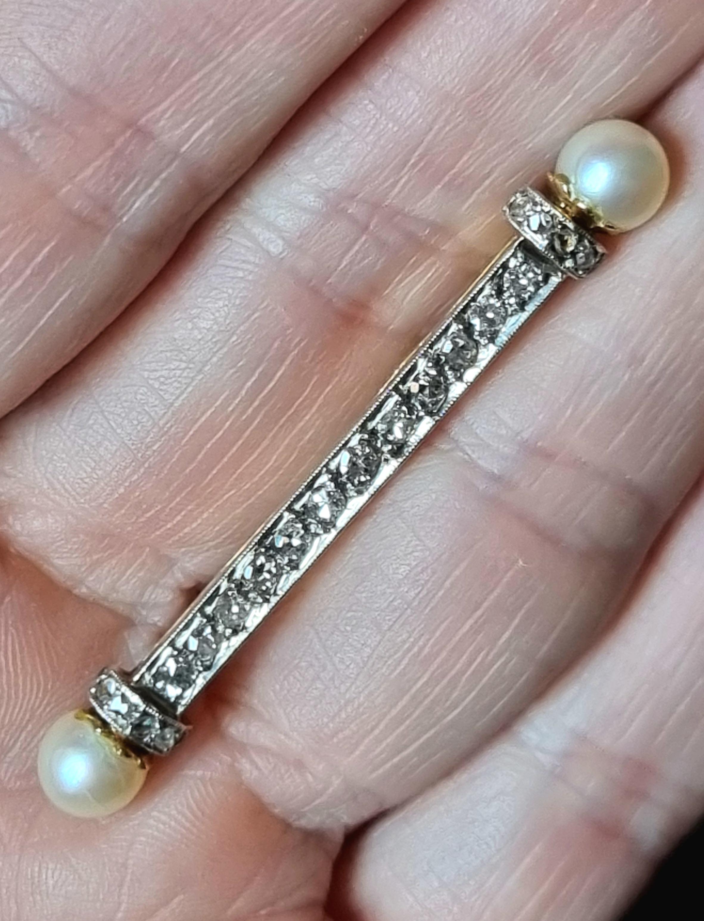 Broche édouardienne ancienne à barrette de diamants et de perles (début du 20e siècle) en vente 5