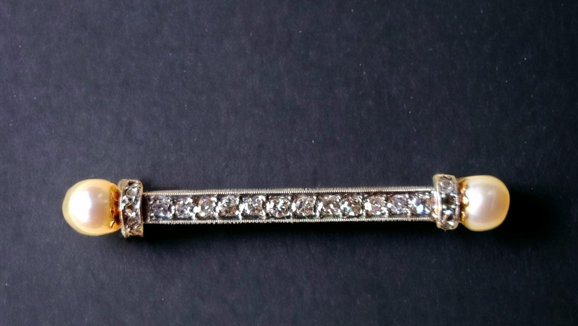 Broche édouardienne ancienne à barrette de diamants et de perles (début du 20e siècle) en vente 6