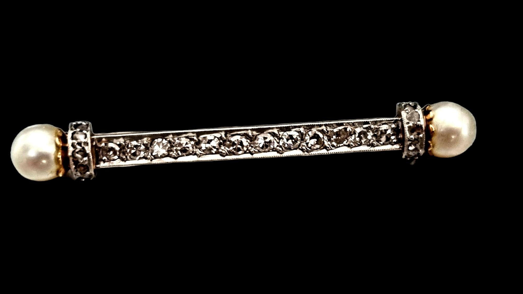 Broche édouardienne ancienne à barrette de diamants et de perles (début du 20e siècle) en vente 3