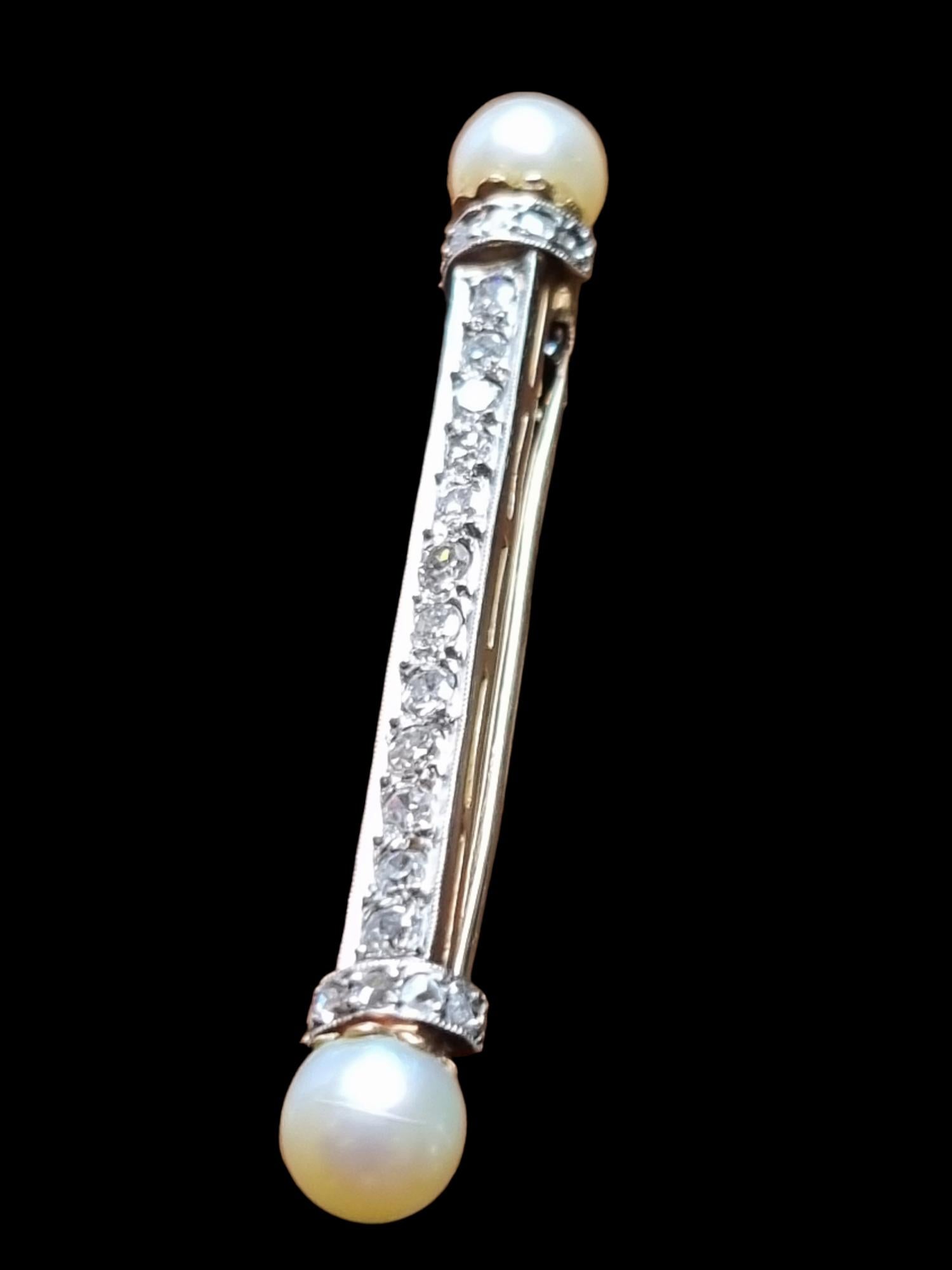 Broche édouardienne ancienne à barrette de diamants et de perles (début du 20e siècle) en vente 4