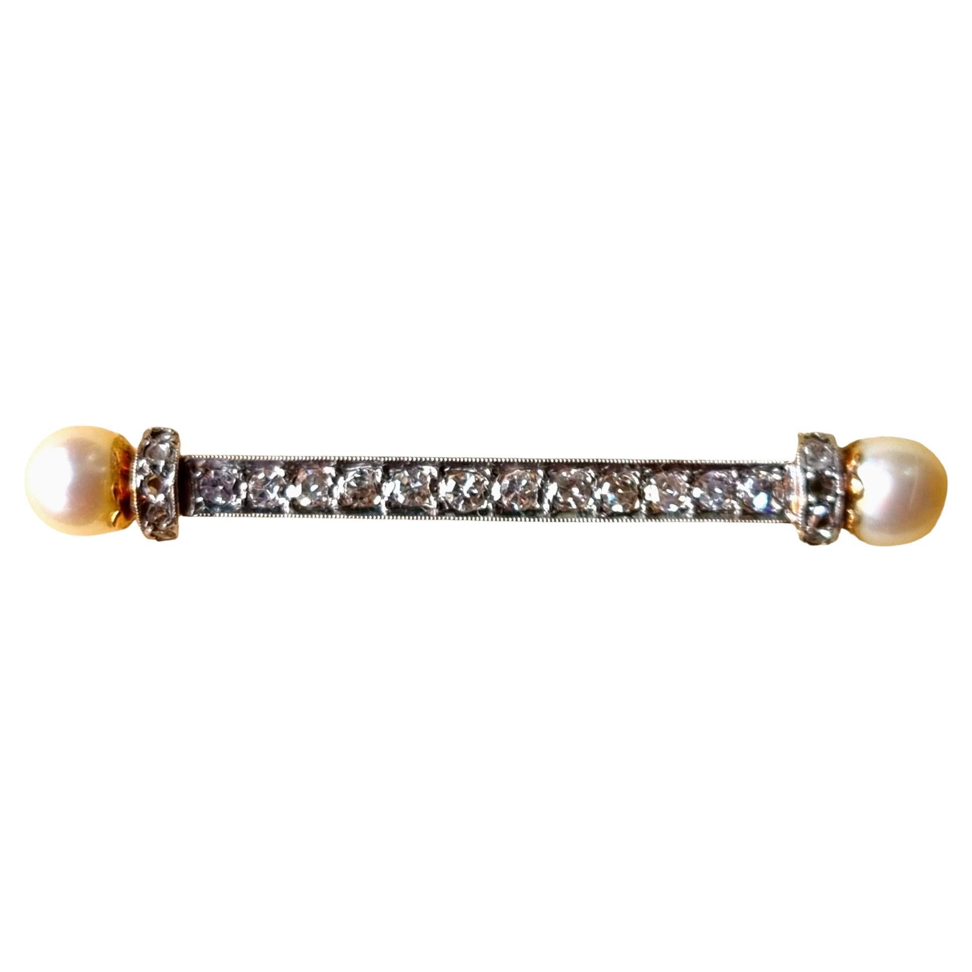 Broche édouardienne ancienne à barrette de diamants et de perles (début du 20e siècle) en vente
