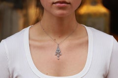 Antique Edwardian Diamond & Pearl Lavalière Platinum Necklace