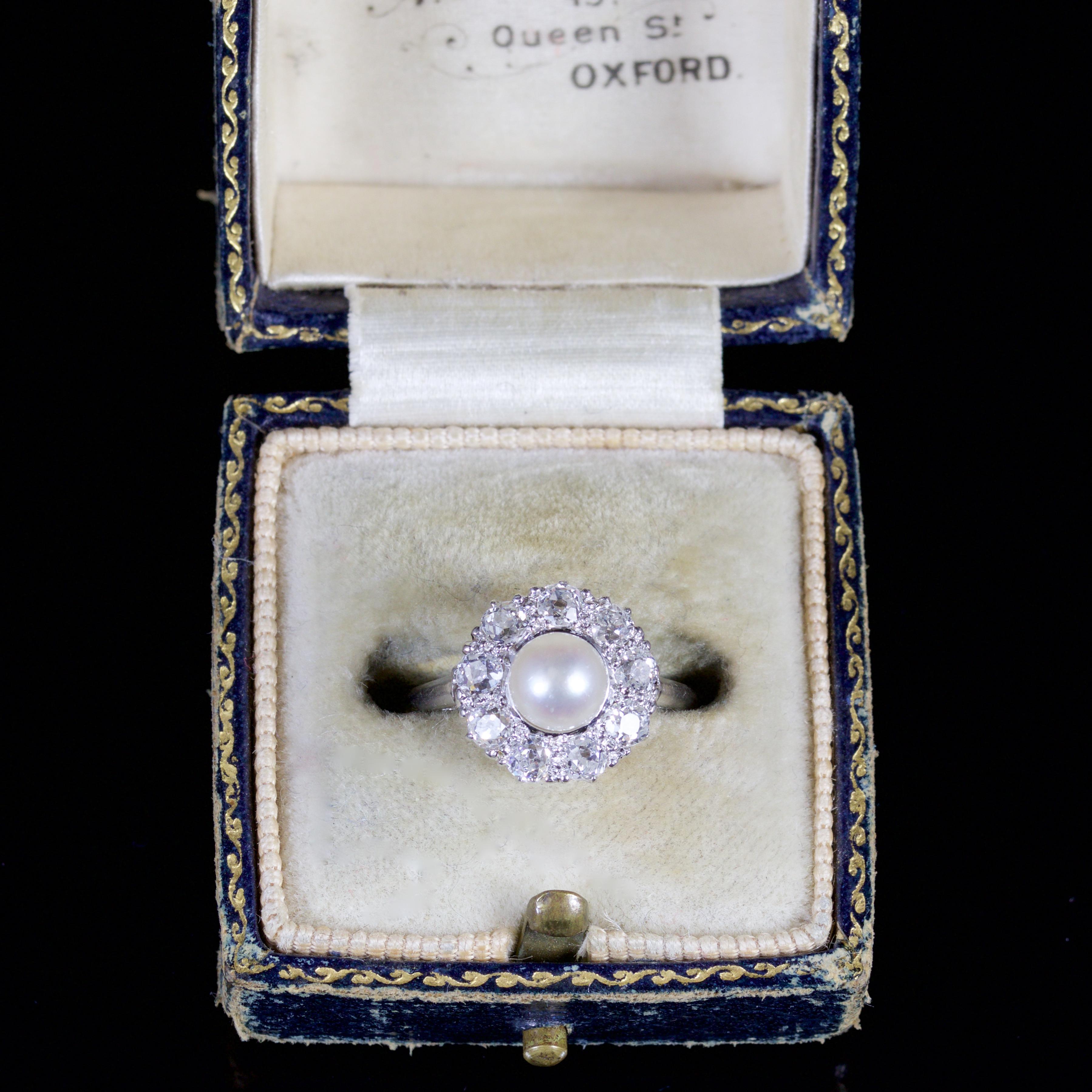 Antique Edwardian Diamond Pearl Ring Platinum Ring, circa 1915 For Sale 1