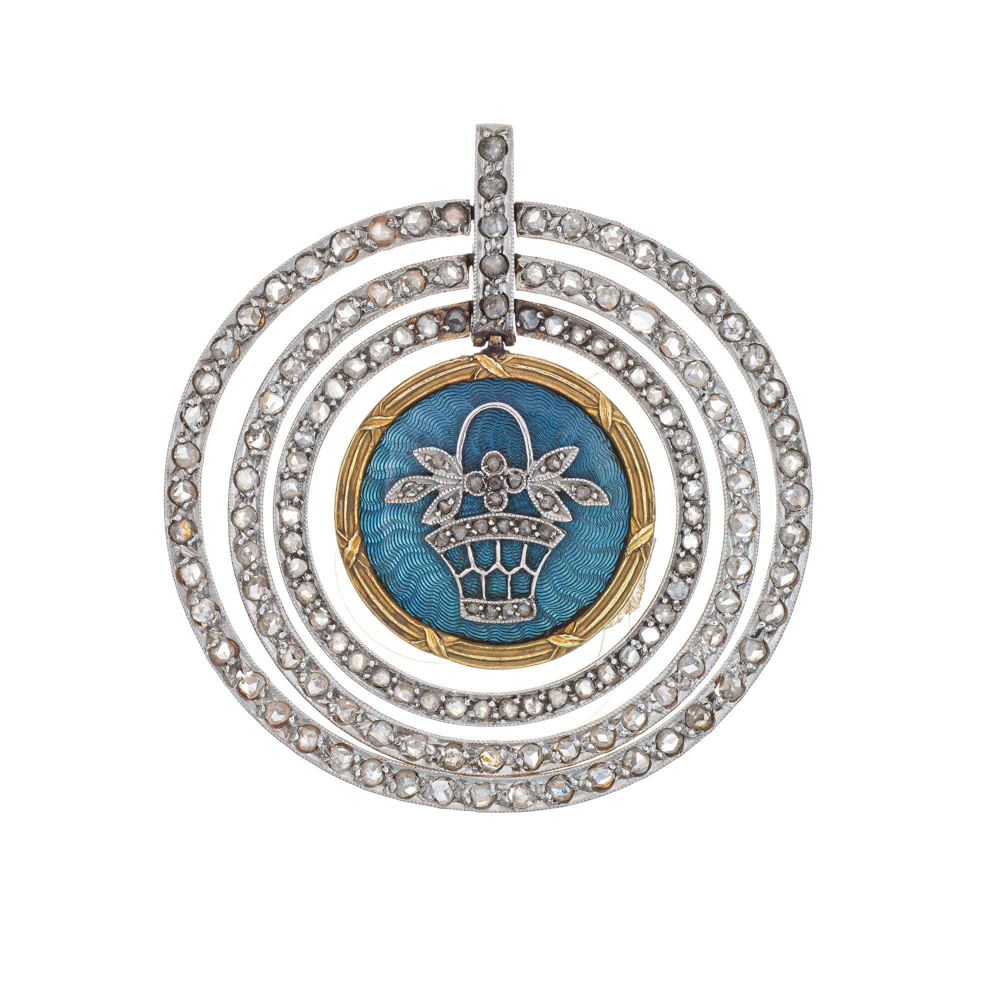 Édouardien Médaillon pendentif édouardien ancien en or 18 carats, platine et émail commémoratif avec diamants en vente