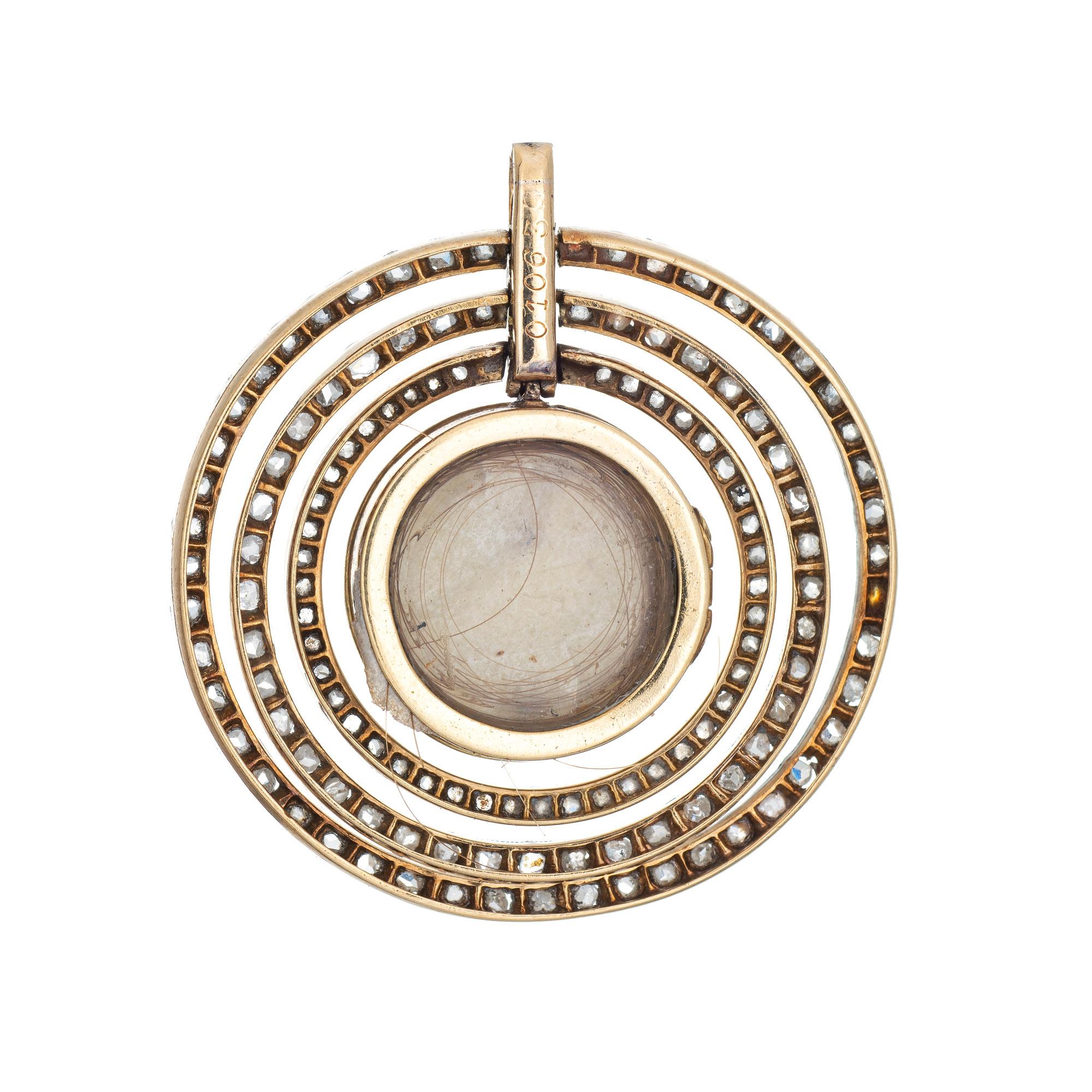 Taille rose Médaillon pendentif édouardien ancien en or 18 carats, platine et émail commémoratif avec diamants en vente
