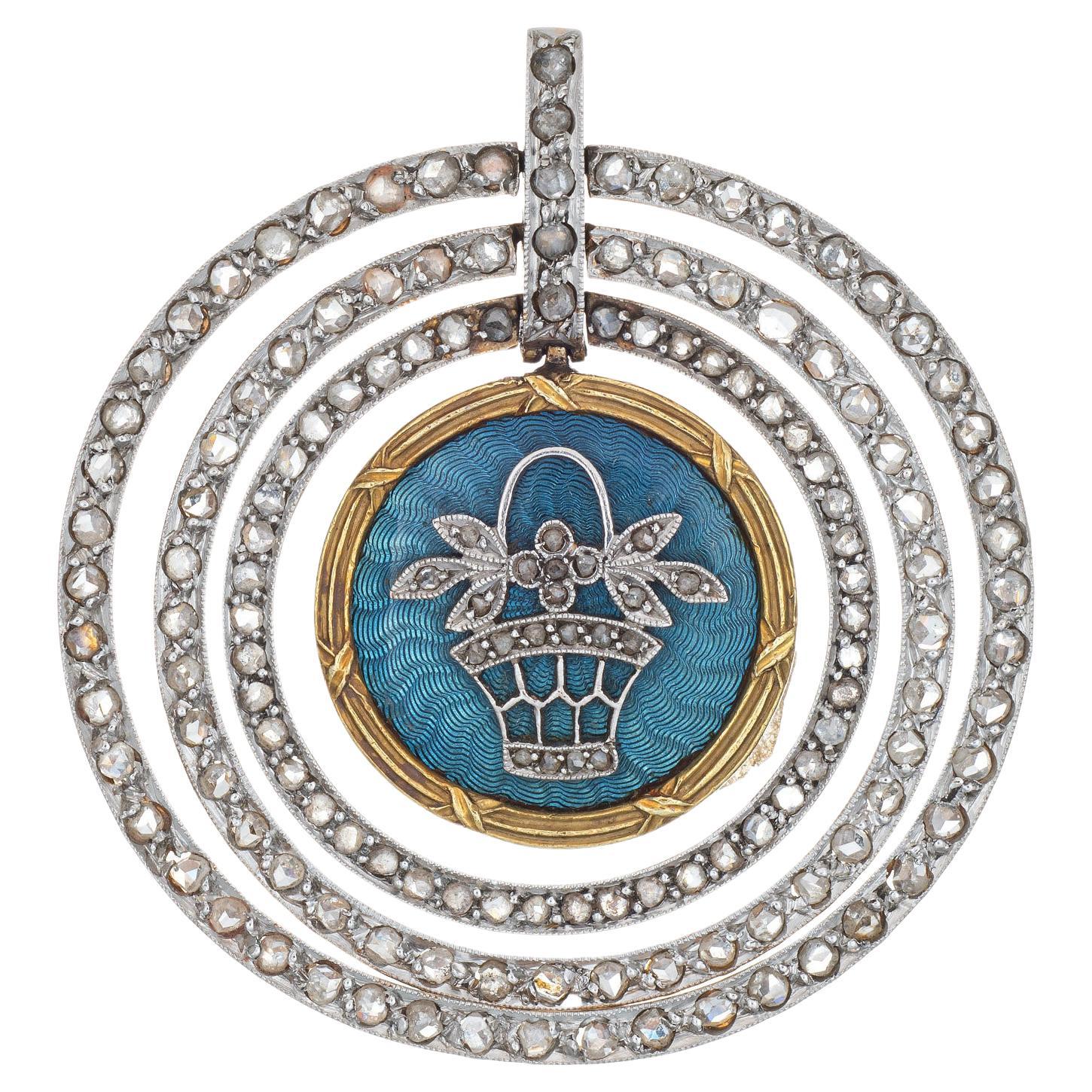 Antique Edwardian Diamond Pendant Locket 18k Gold Platinum Memorial Enamel