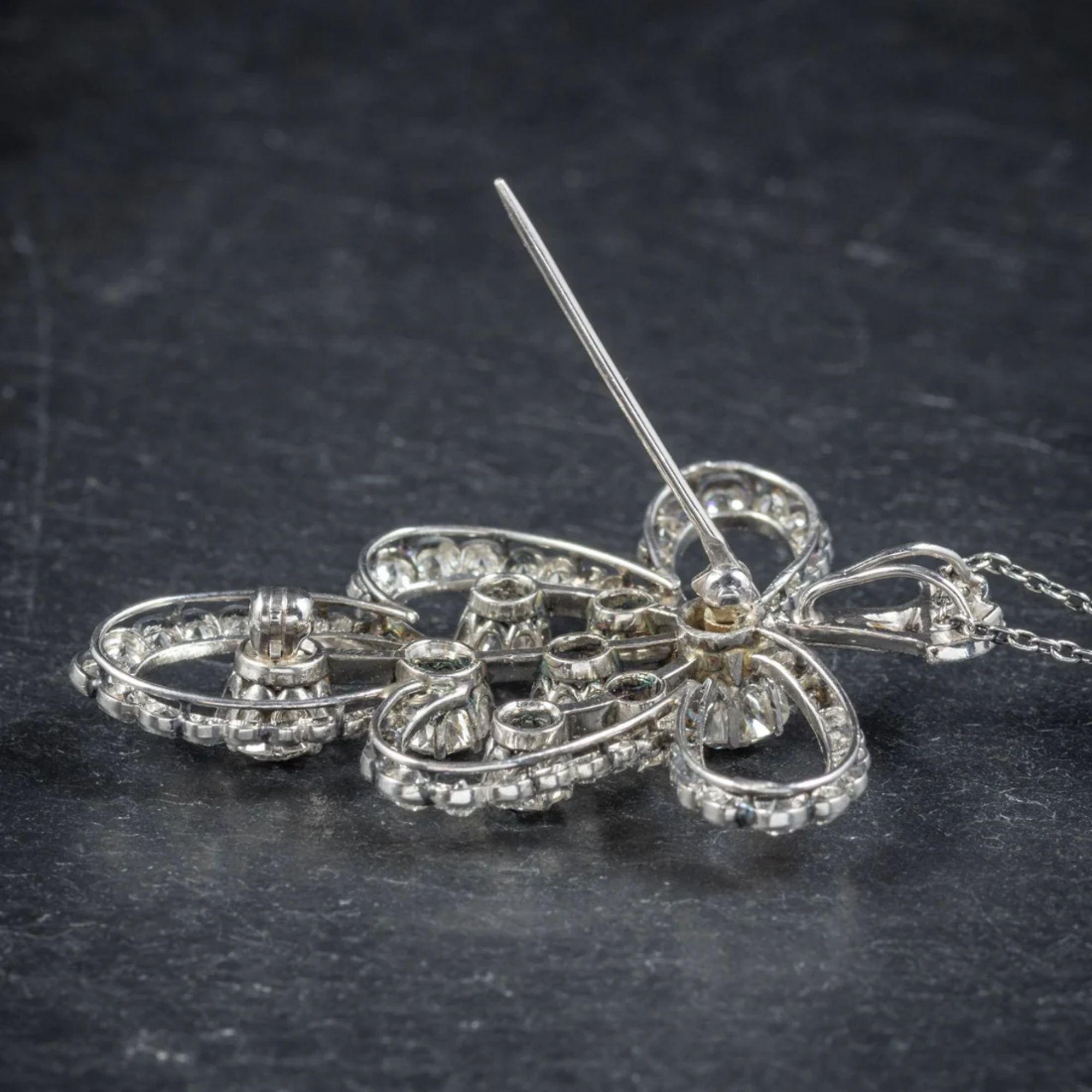 Collier pendentif édouardien ancien en platine avec broche en diamants de 4 carats Pour femmes en vente