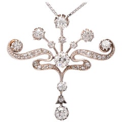 Antique Edwardian Diamond Platinum 18 Karat Gold Pendant