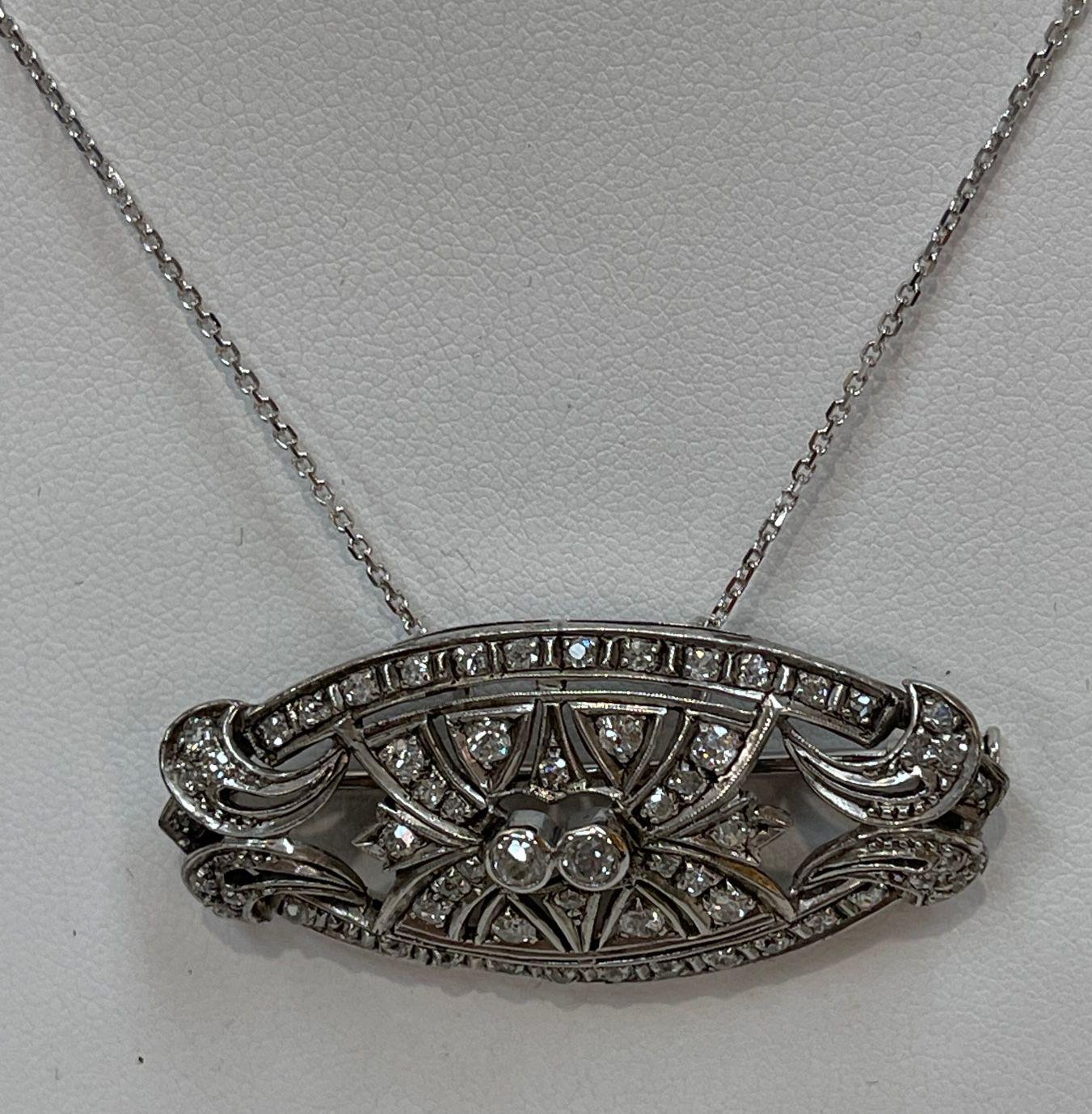 Édouardien Pendentif broche en platine avec diamant Vintage Estate Fine Jewelry en vente