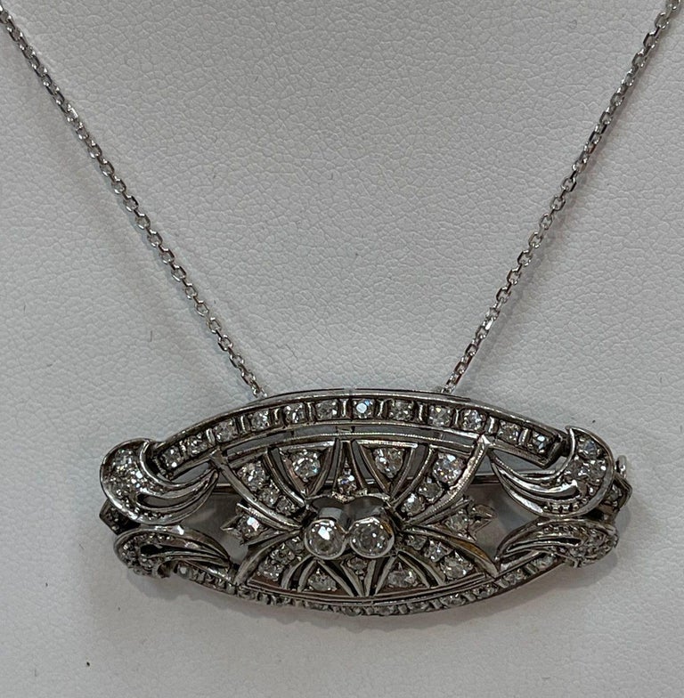 Antique Edwardian Diamond Platinum Brooch Pendant Vintage Estate Fine