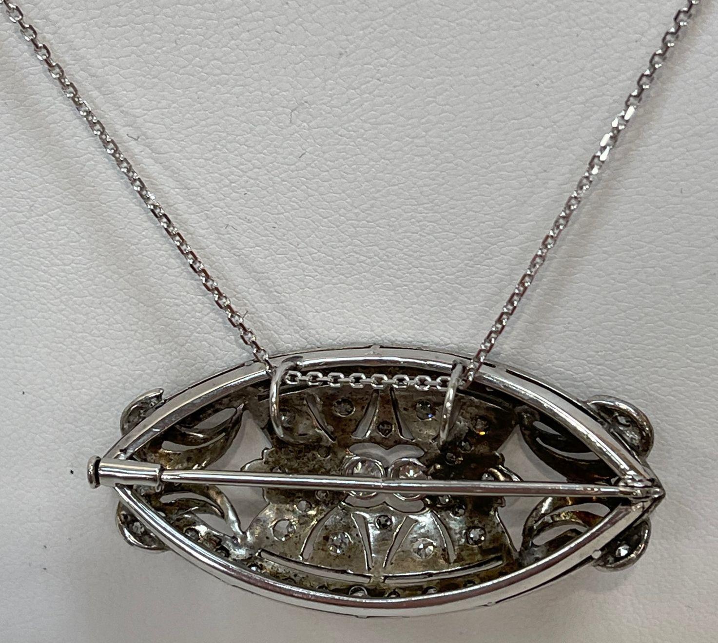 Pendentif broche en platine avec diamant Vintage Estate Fine Jewelry en vente 1