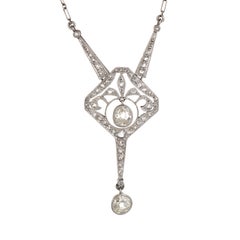 Antique Edwardian Diamond Platinum Drop Necklace Vintage Fine Jewelry Heirloom