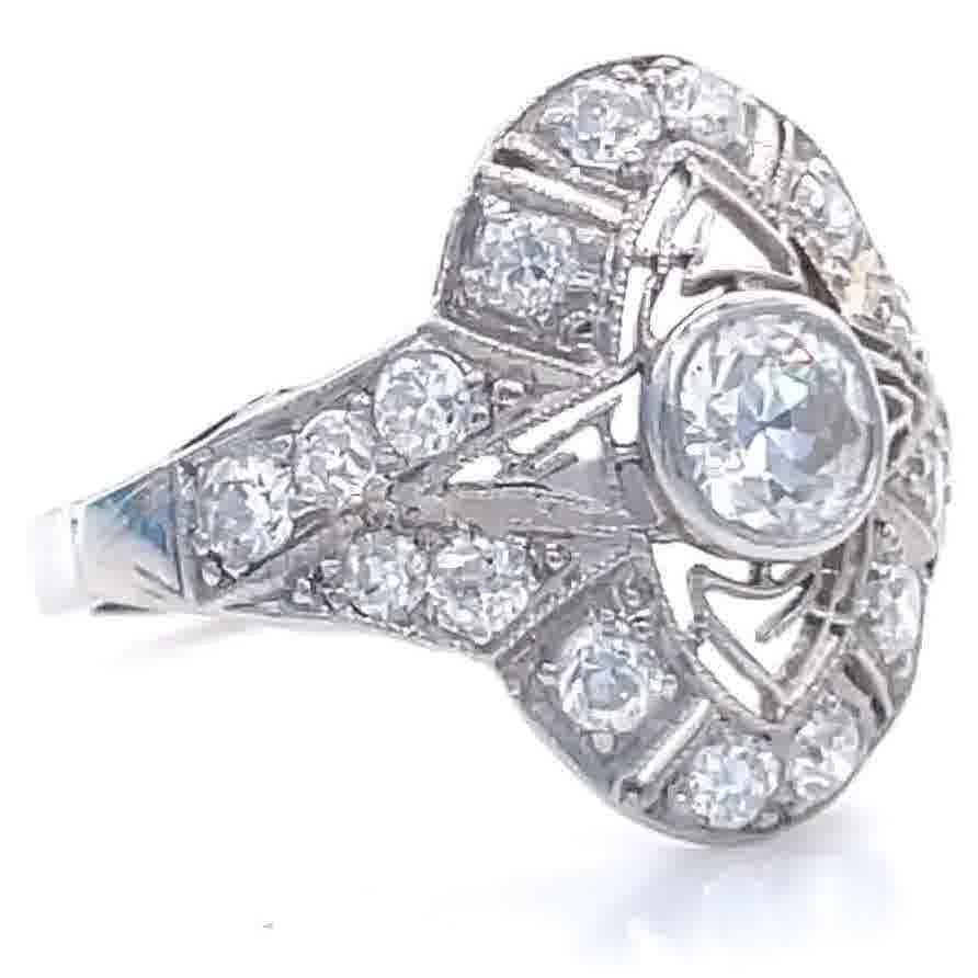 Old European Cut Antique Edwardian Diamond Platinum Filigree Ring