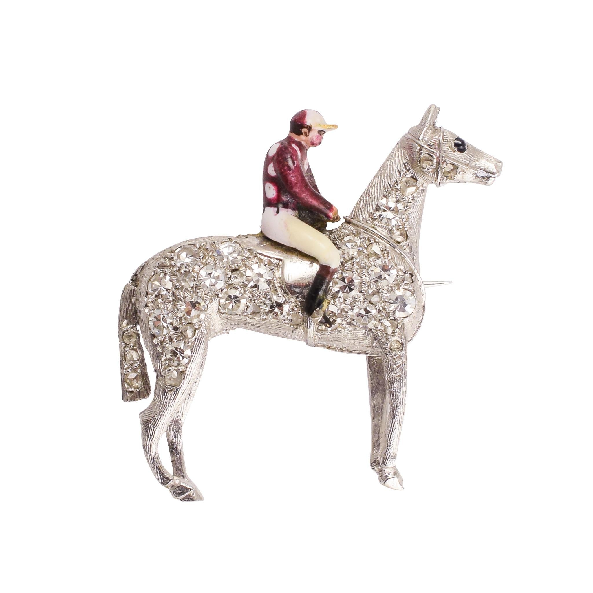 Antique Edwardian Diamond Platinum "Horse and Jockey" Brooch