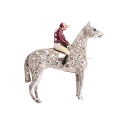 Antique Edwardian Diamond Platinum "Horse and Jockey" Brooch