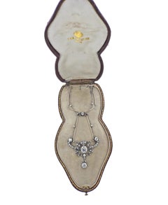 Antique Edwardian Diamond Platinum Pendant Necklace Brooch