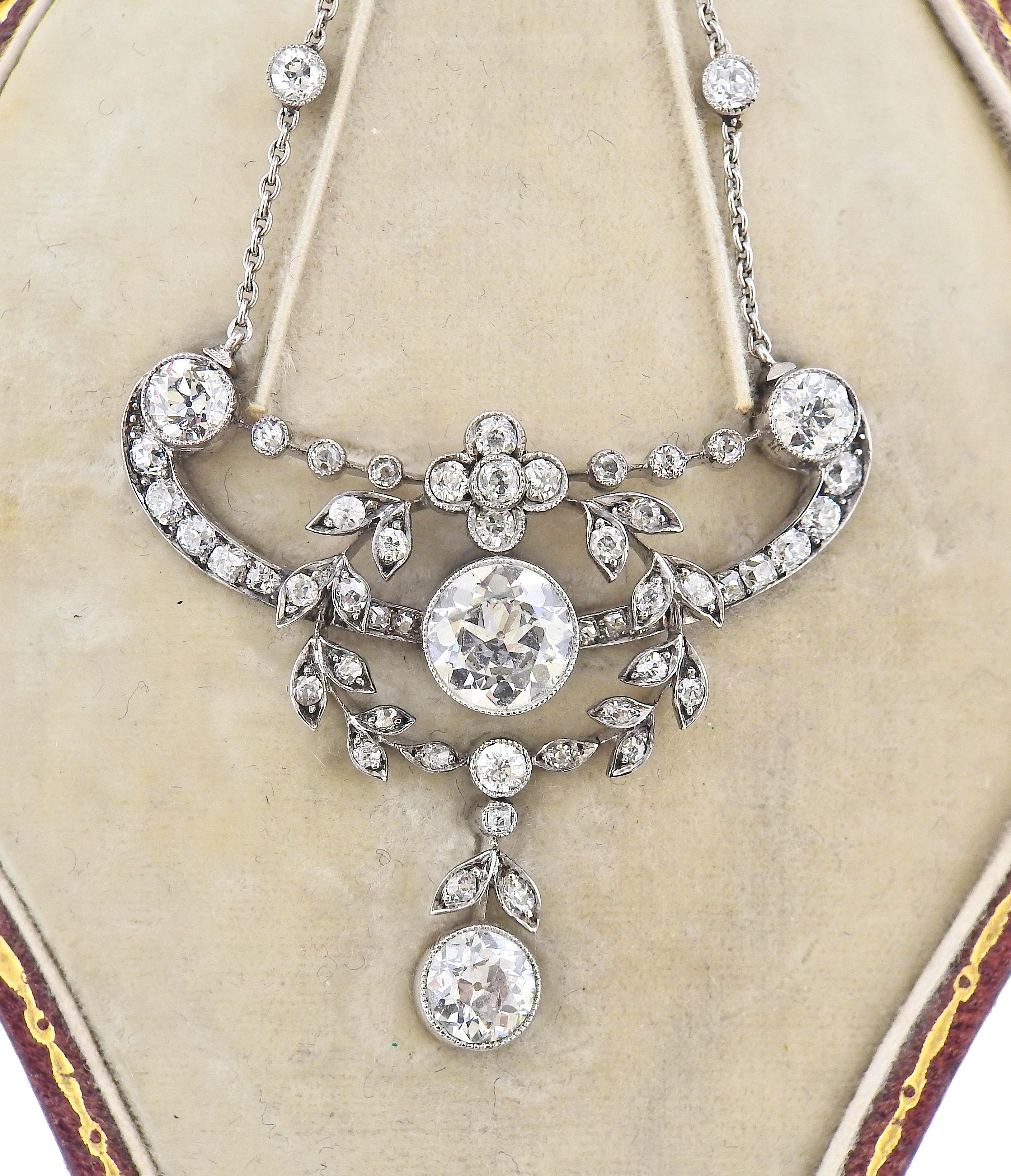 Antique Edwardian Diamond Platinum Pendant Necklace Brooch For Sale at ...