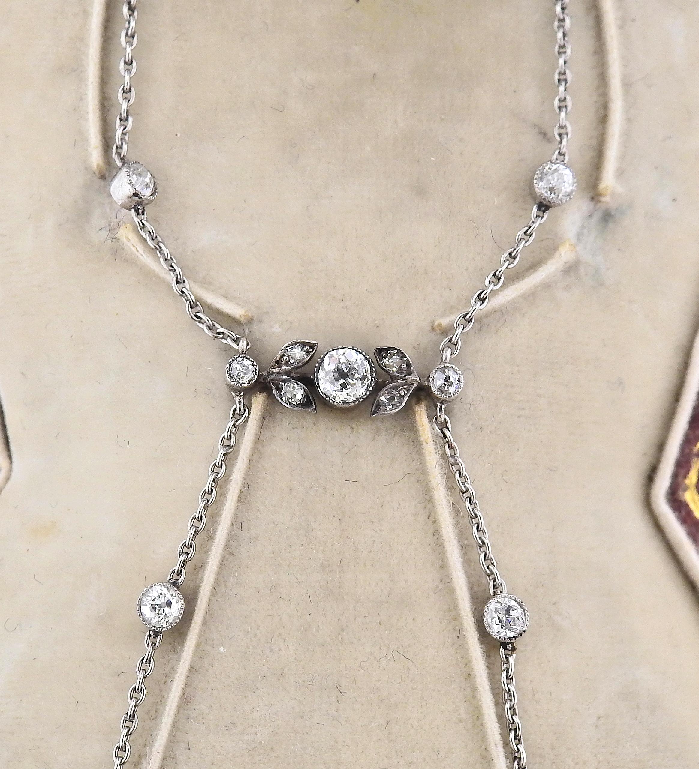 Antike edwardianische Diamant-Platin-Halskette mit Anhänger (Alteuropäischer Schliff) im Angebot