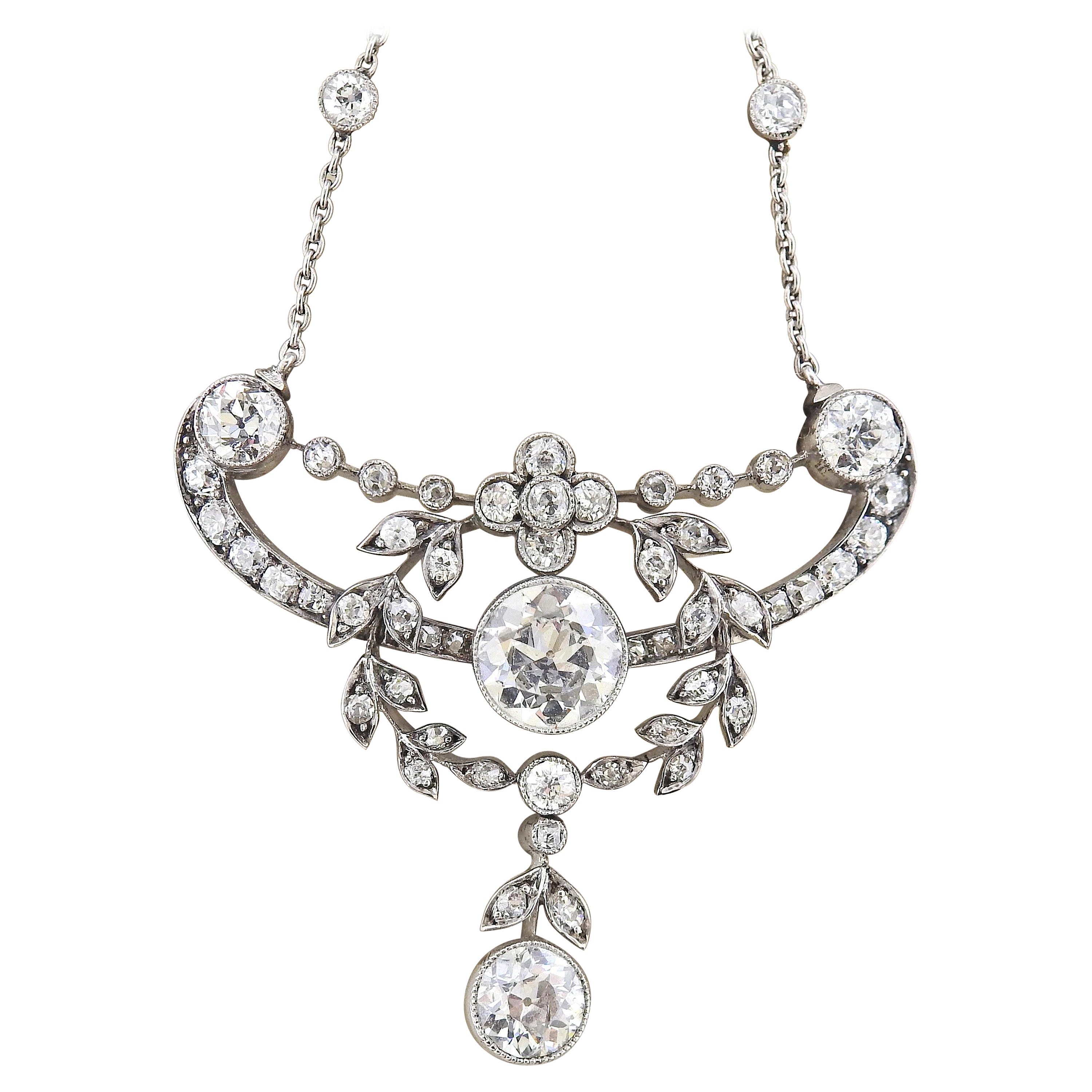 Antico diamante edoardiano in platino Collana Spilla