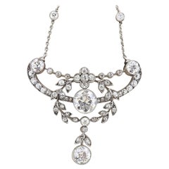 Antique Edwardian Diamond Platinum Pendant Necklace Brooch