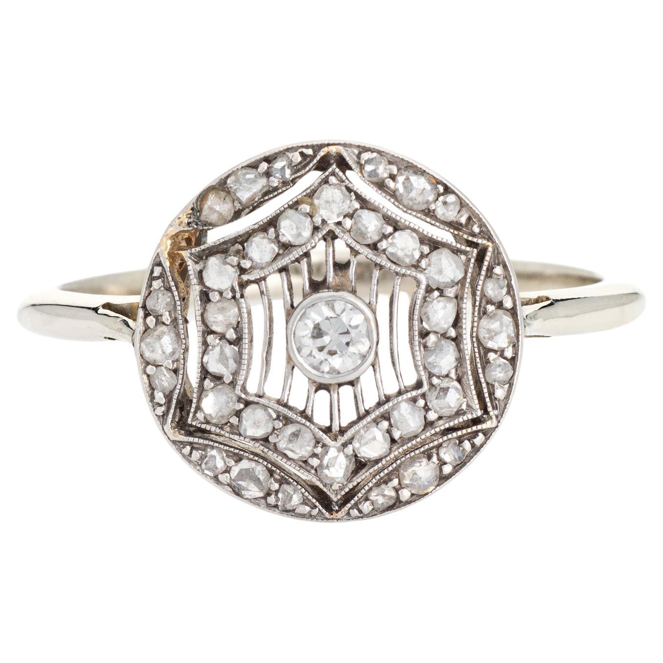 Anillo de diamantes eduardiano antiguo 18k Platino Sz 9 Redondo Joyería fina de cóctel