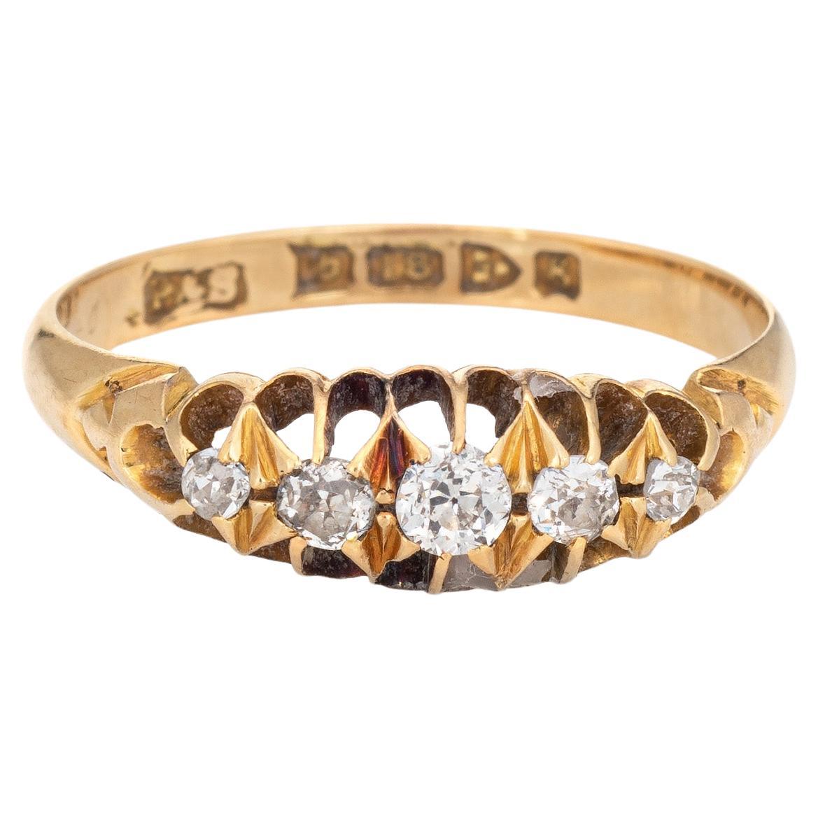 Antique Edwardian Diamond Ring c1905 5 Stone Band 18k Gold Jewelry Chester