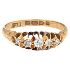 Antique Edwardian Diamond Ring c1905 5 Stone Band 18k Gold Jewelry Chester