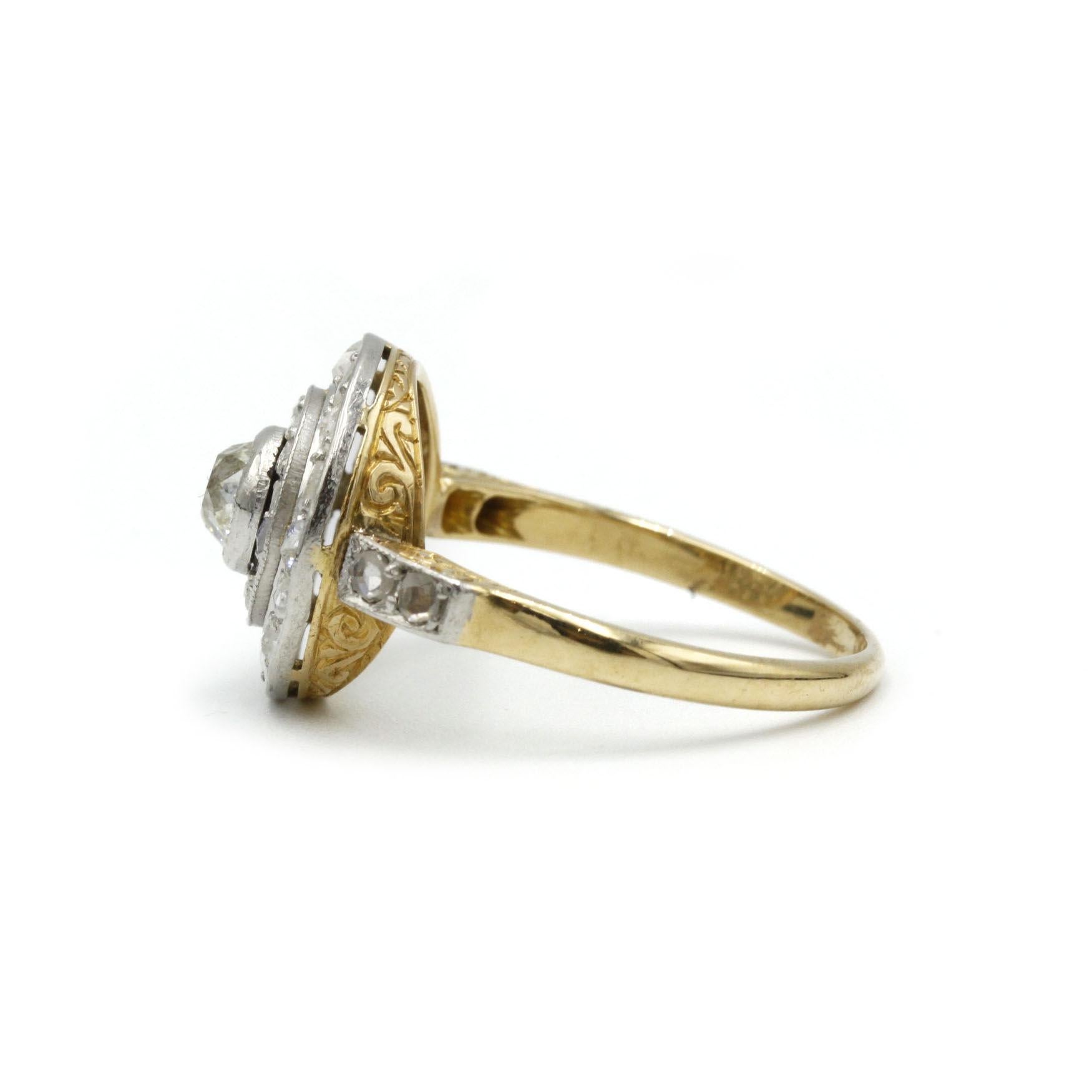 Rose Cut Antique Edwardian Diamond Ring in 18k Gold with Rose-Cut Accents, c.1910 For Sale