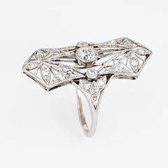 Antique Edwardian Diamond Ring Platinum Flower Design Vintage Plaque Jewelry 5