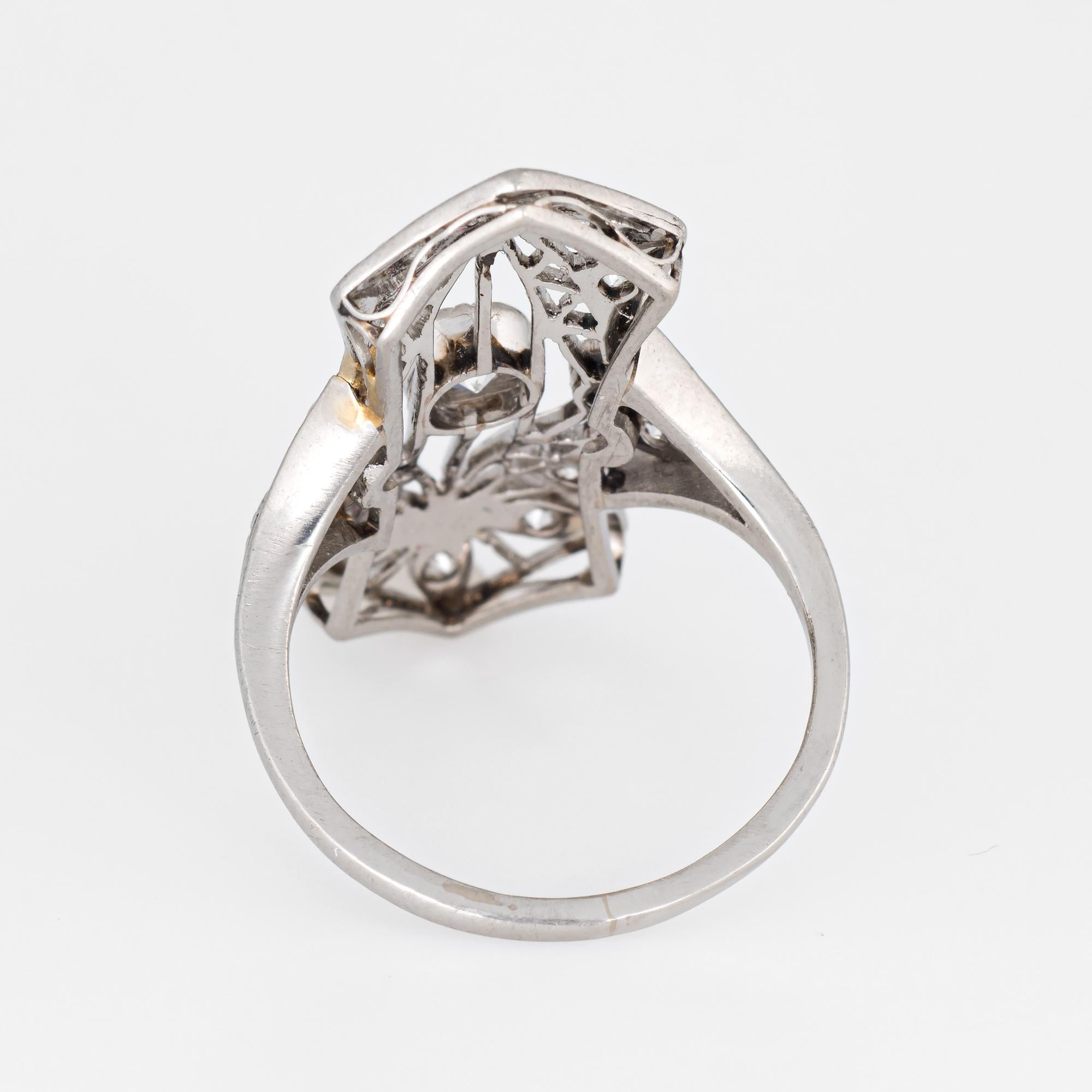 Women's Antique Edwardian Diamond Ring Platinum Flower Design Vintage Plaque Jewelry