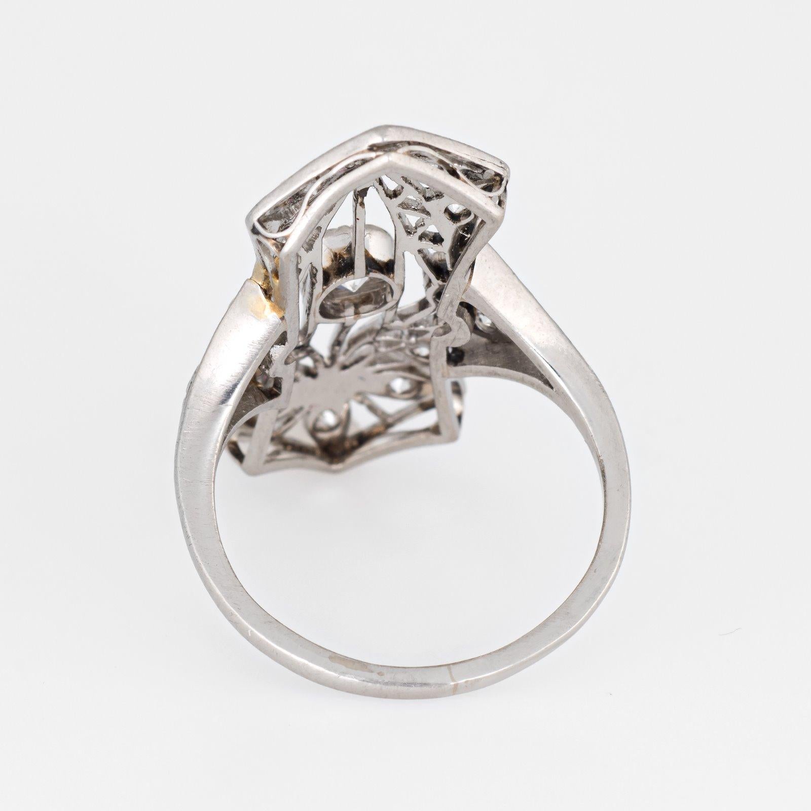 Women's Antique Edwardian Diamond Ring Platinum Flower Design Vintage Plaque Jewelry 5 For Sale