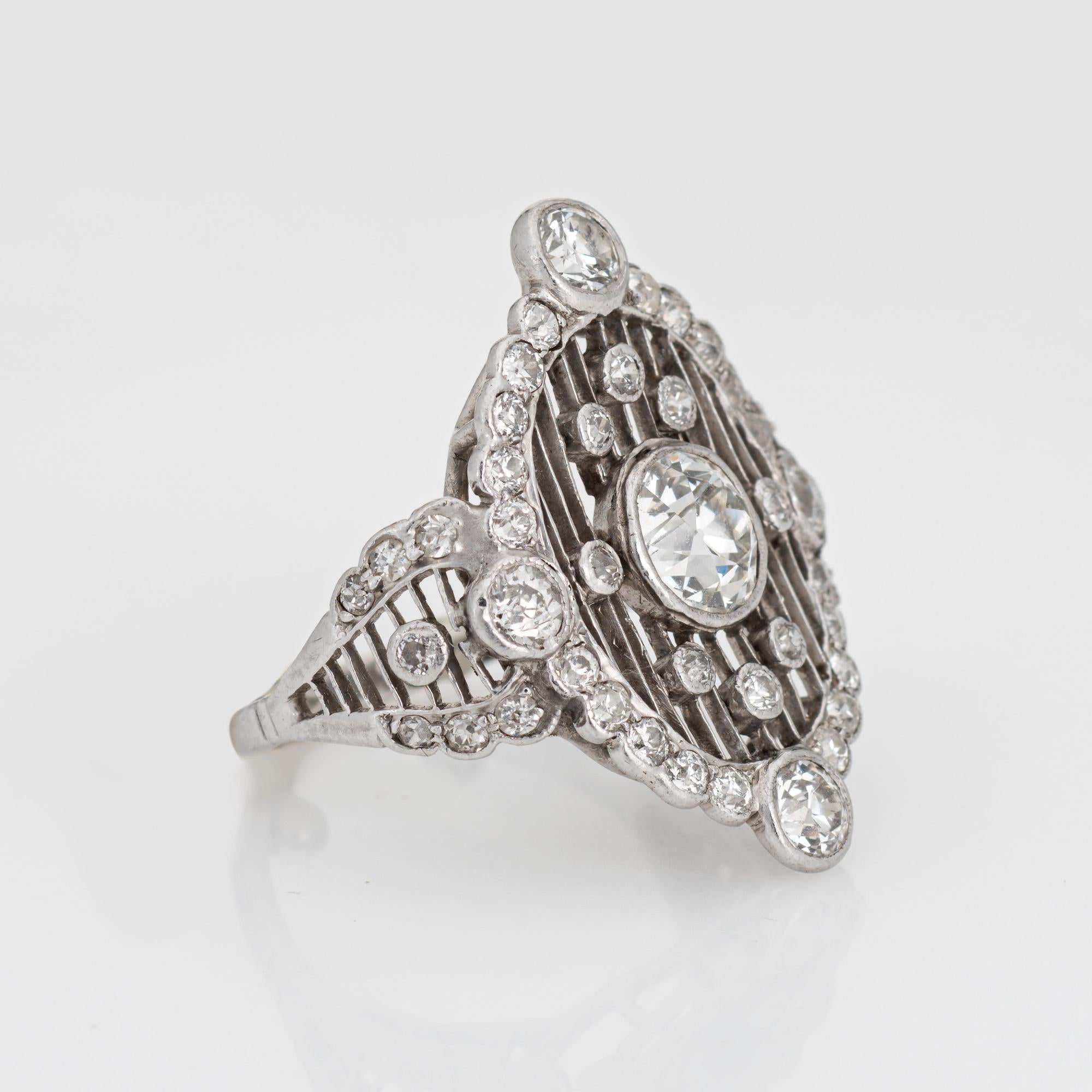 Old European Cut Antique Edwardian Diamond Ring Platinum Sz 6 Oval Cocktail Fine Jewelry