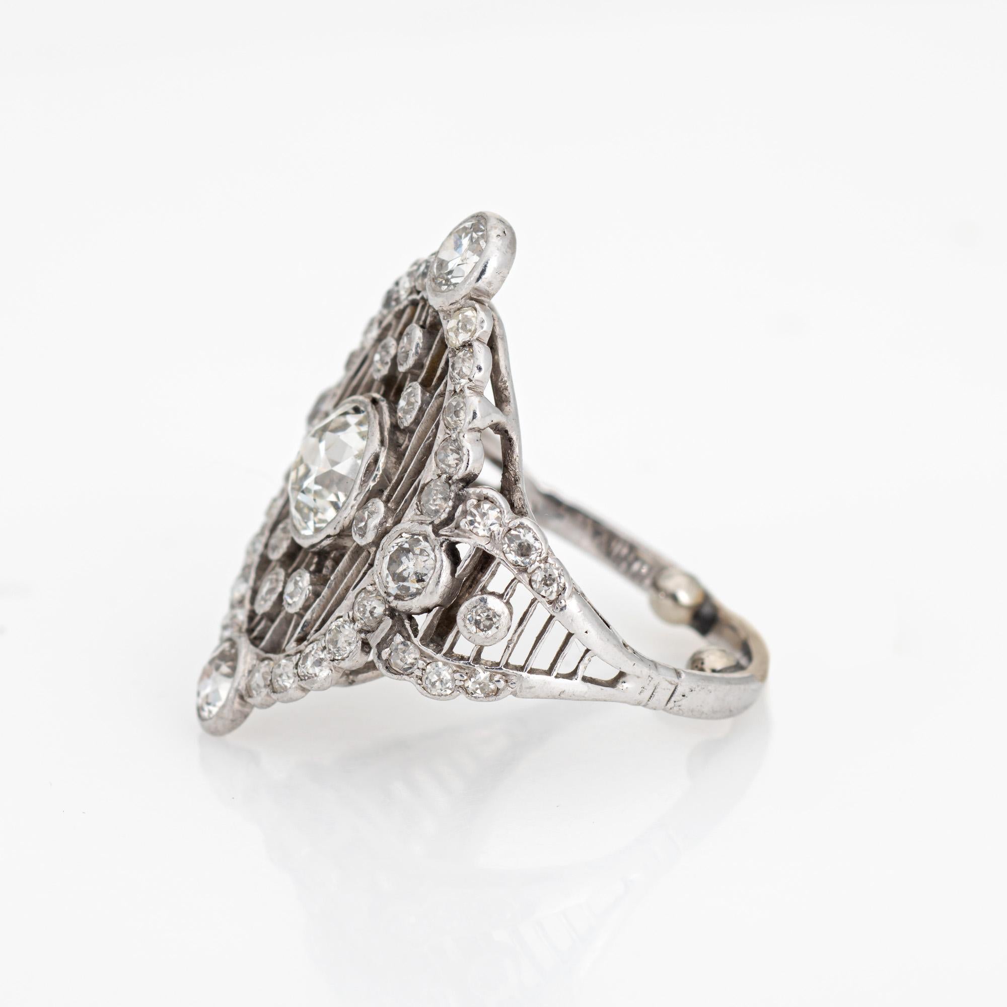 Antique Edwardian Diamond Ring Platinum Sz 6 Oval Cocktail Fine Jewelry In Good Condition In Torrance, CA