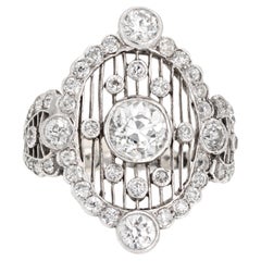 Antique Edwardian Diamond Ring Platinum Sz 6 Oval Cocktail Fine Jewelry