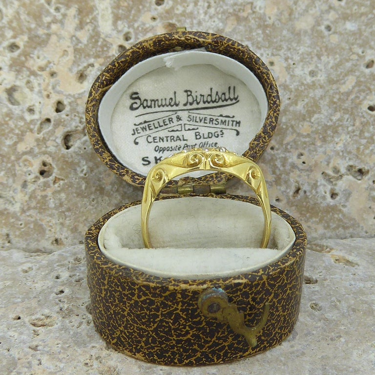 Antique Edwardian Diamond Ring, Scroll Carved Gallery, 18 Carat Gold