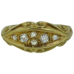 Antique Edwardian Diamond Ring, Scroll Carved Gallery, 18 Carat Gold Birmingham