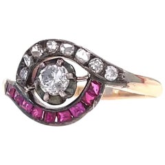 Antique Edwardian Diamond Ruby 14 Karat Gold Bypass Ring