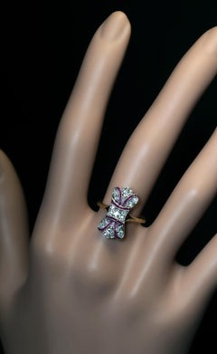 Antique Edwardian Diamond Ruby Bow Motif Ring