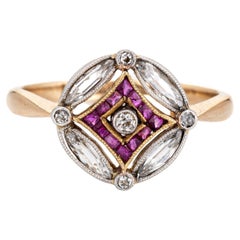 Antique Edwardian Diamond Ruby Ring 18k Gold Platinum Fine Engagement