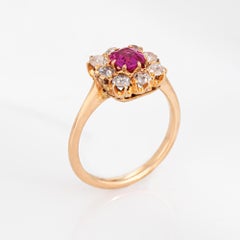 Antique Edwardian Diamond Ruby Square Ring 14k Gold Sz 6.5 Gemstone Engagement