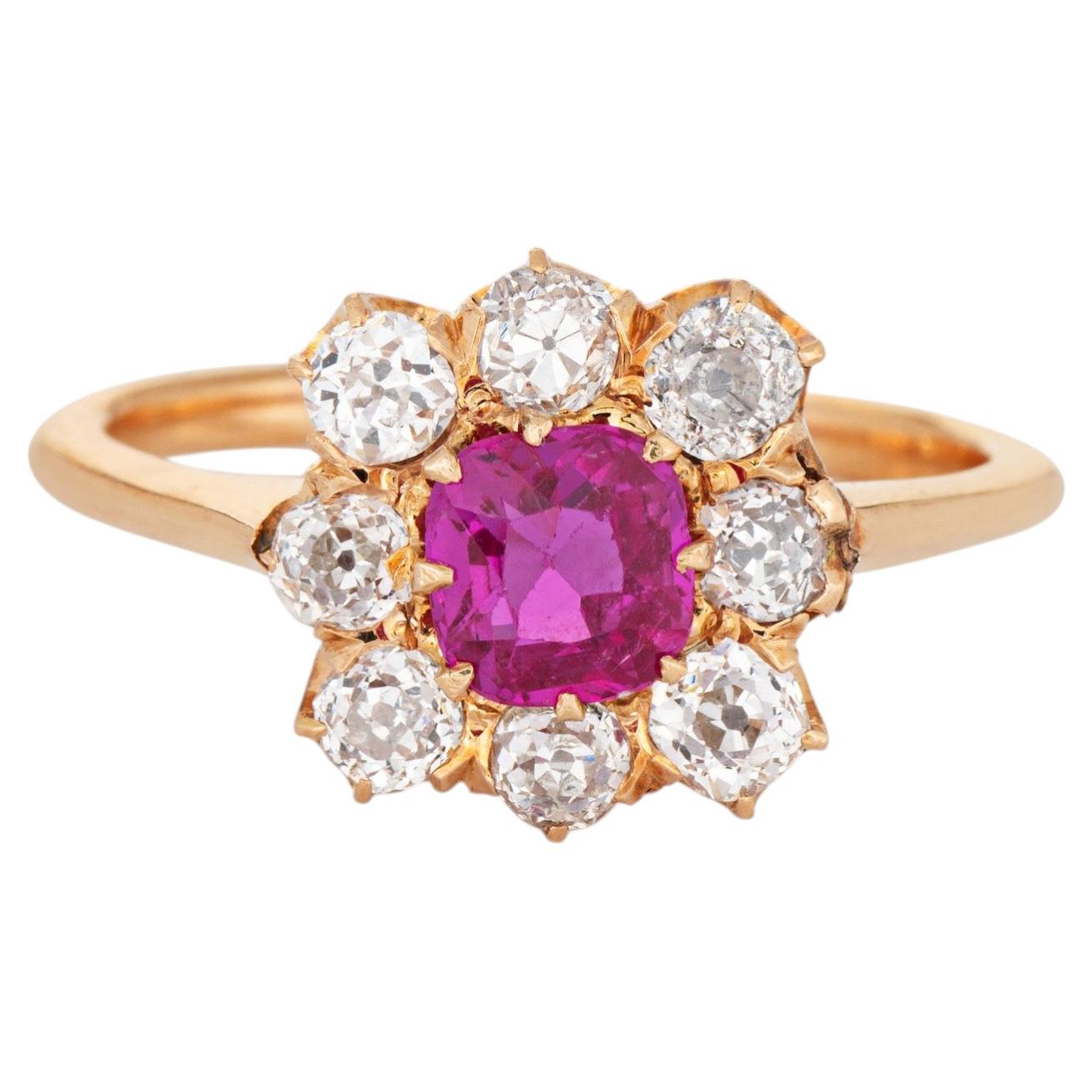 Antique Edwardian Diamond Ruby Square Ring 14k Gold Sz 6.5 Gemstone Engagement For Sale