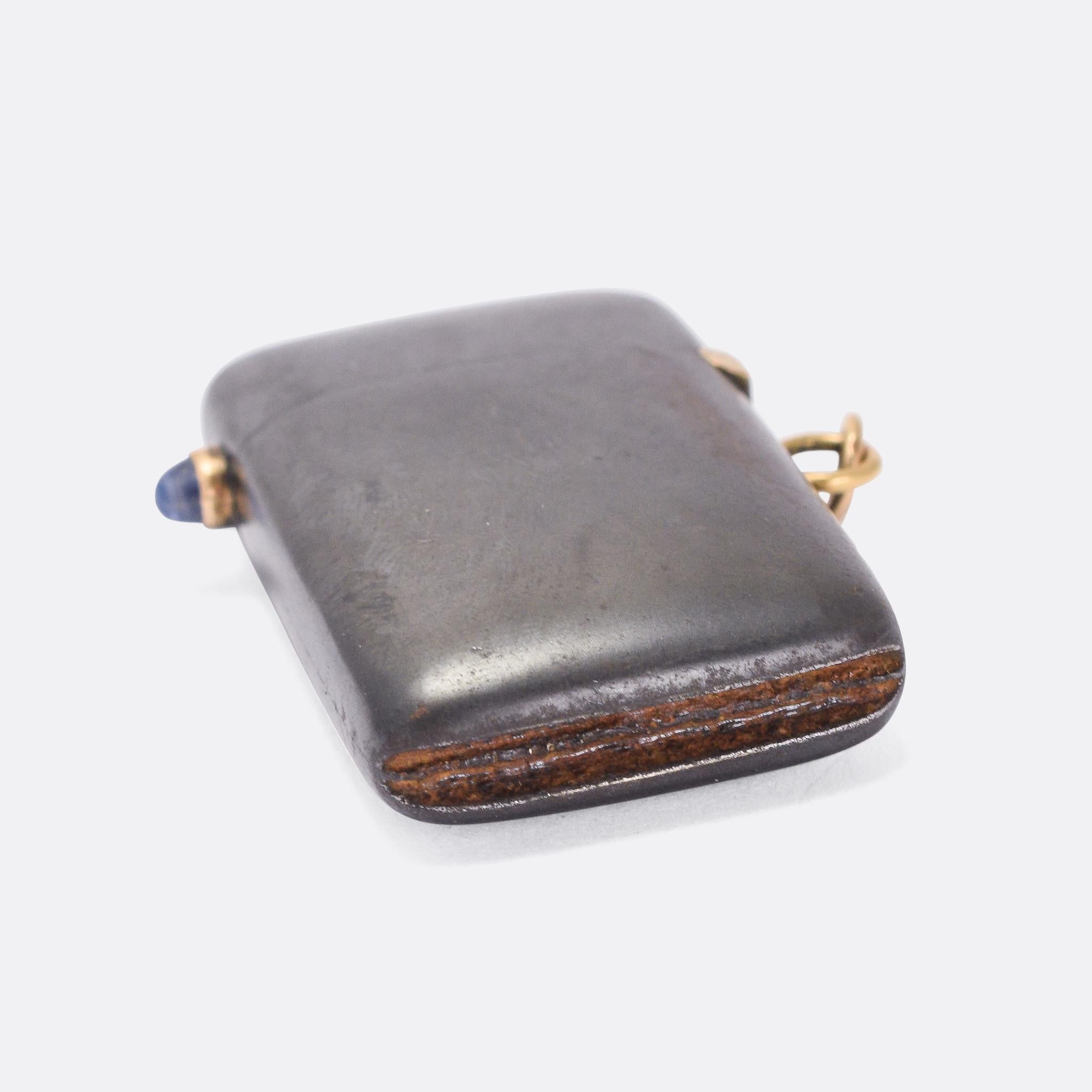 Antique Edwardian Diamond Sapphire Gunmetal Vesta Case 2