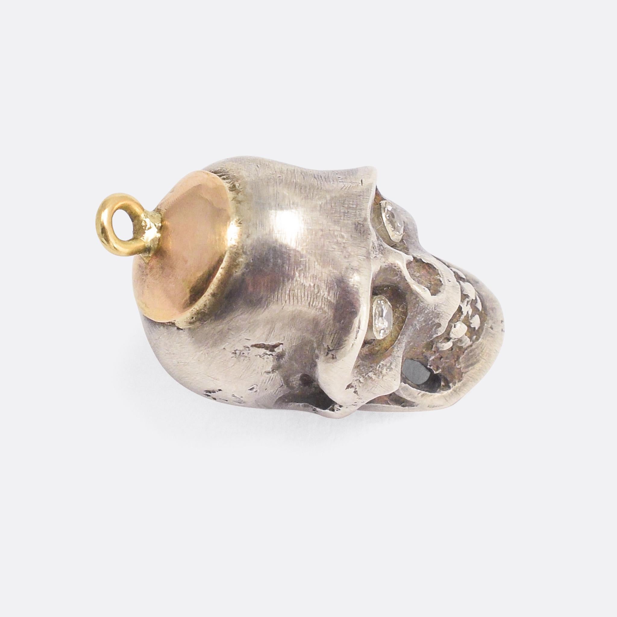 Women's or Men's Antique Edwardian Diamond Skull Pendant Necklace