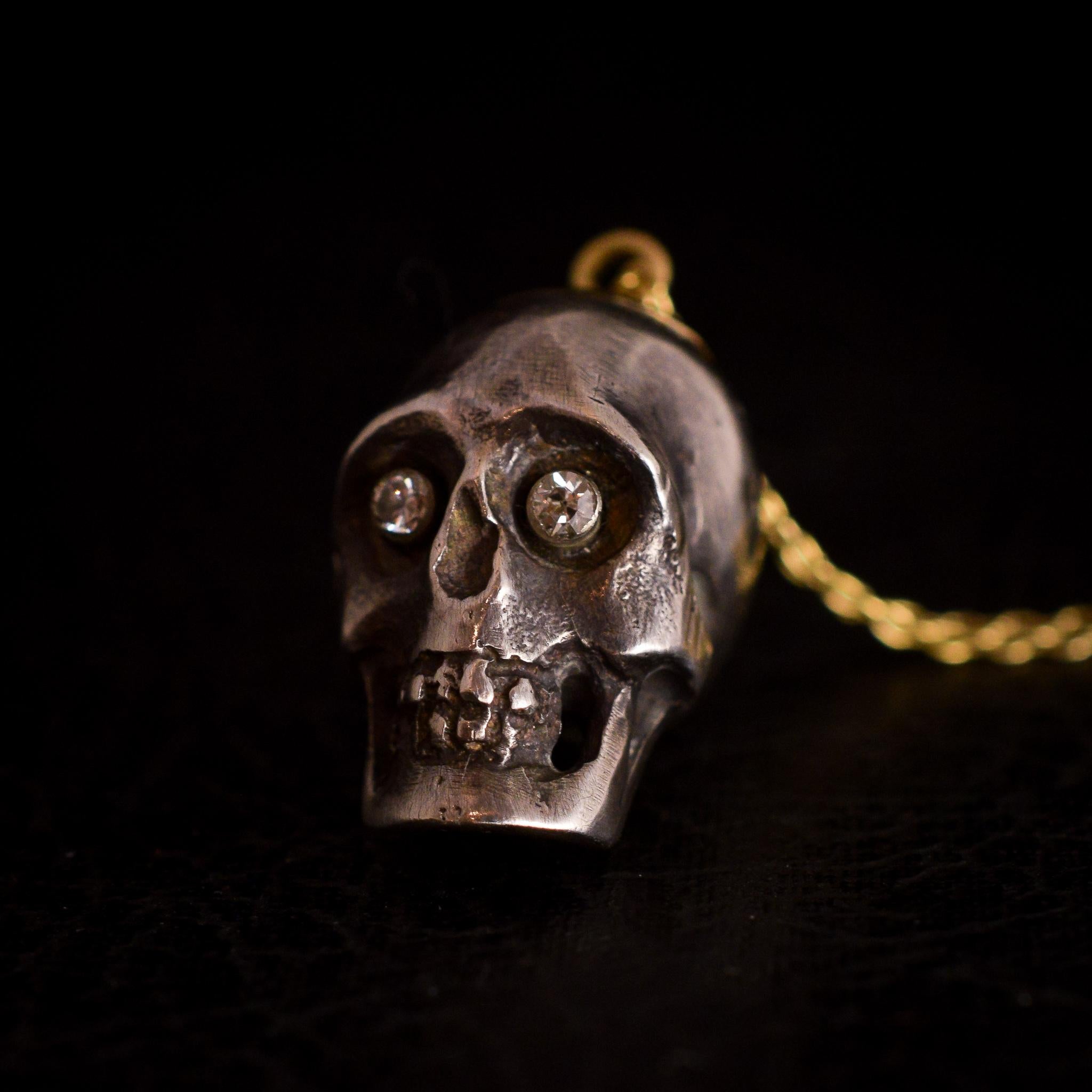 Antique Edwardian Diamond Skull Pendant Necklace 1