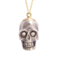 Antique Edwardian Diamond Skull Pendant Necklace